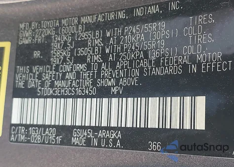 2012 Toyota Highlander Limited V6 z USA, uszkodzony, nr VIN 5TDDK3EH3CS163450